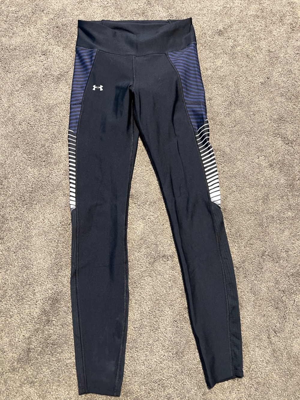 Under Armour Black Leggings with Navy & White Side Panels